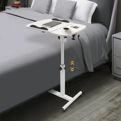 Laptop Desk Stand 360° Adjustable Tilting Overbed Table with Wheels Mobile Laptop Table Foldable Rolling Bedside Desk 60*40cm