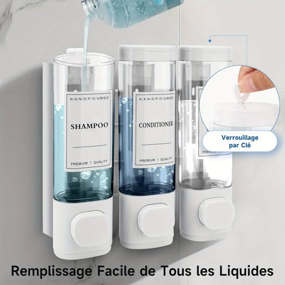 Wall-mounted, 3-in-1 Shampoo and Conditioner Dispenser,