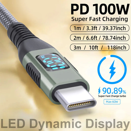 Type C PD 5A Fast Charging Cord with LED Display