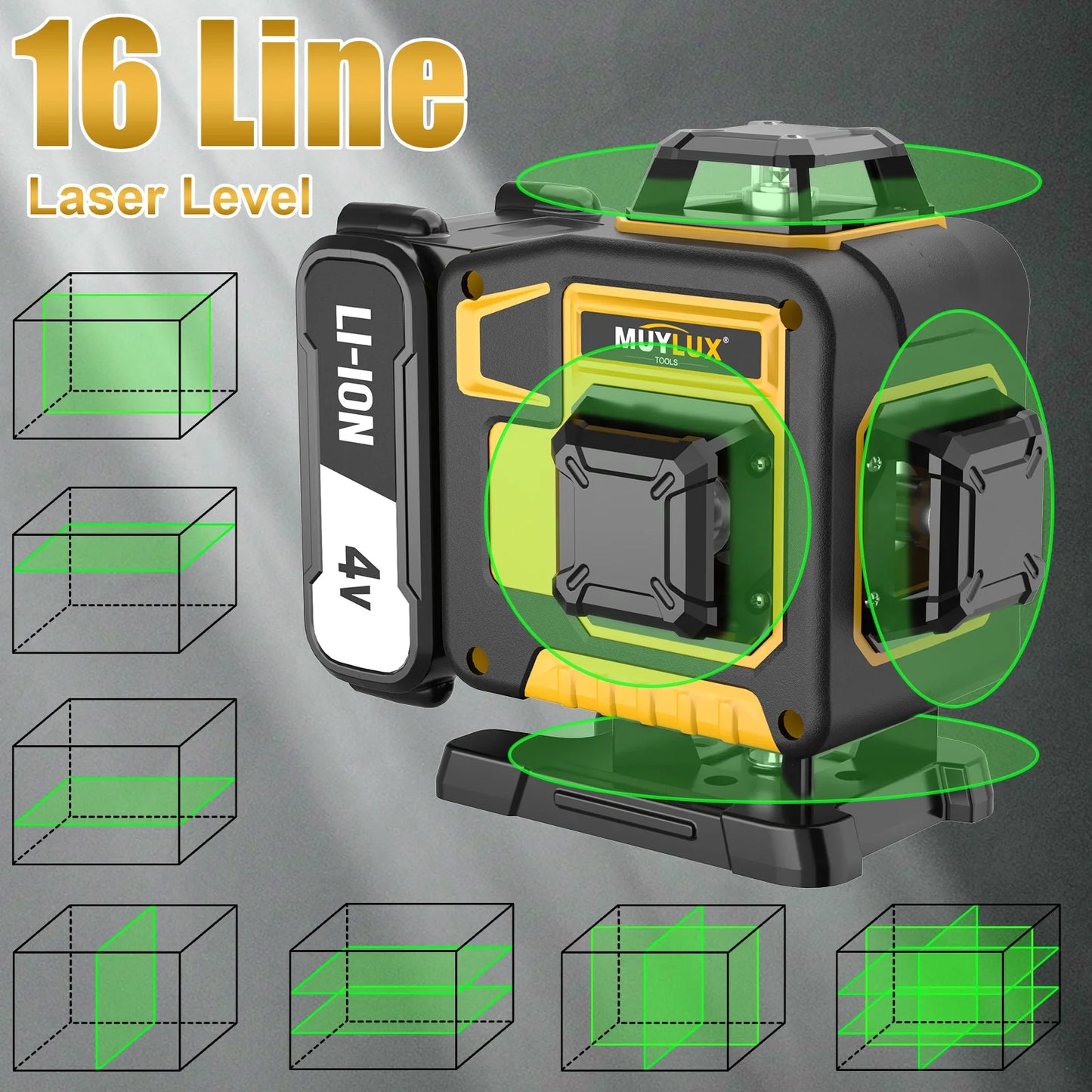 Professional 16-Line Laser Level with Measuring Tool Includes Tripod And Battery
