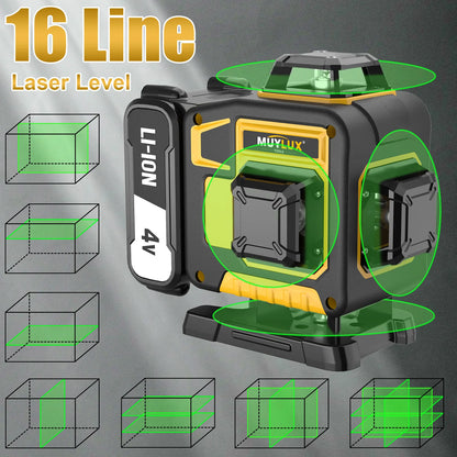 Professional 16-Line Laser Level with Measuring Tool Includes Tripod And Battery