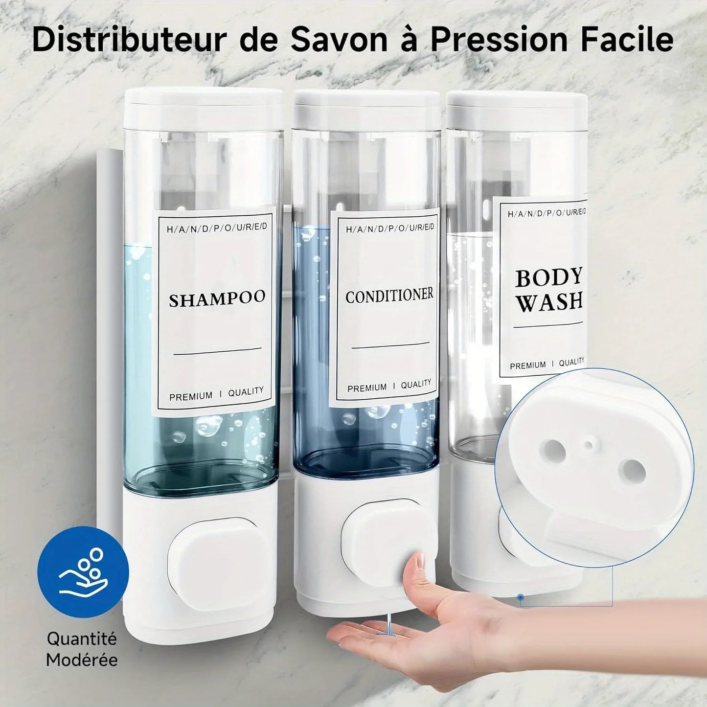 Wall-mounted, 3-in-1 Shampoo and Conditioner Dispenser,