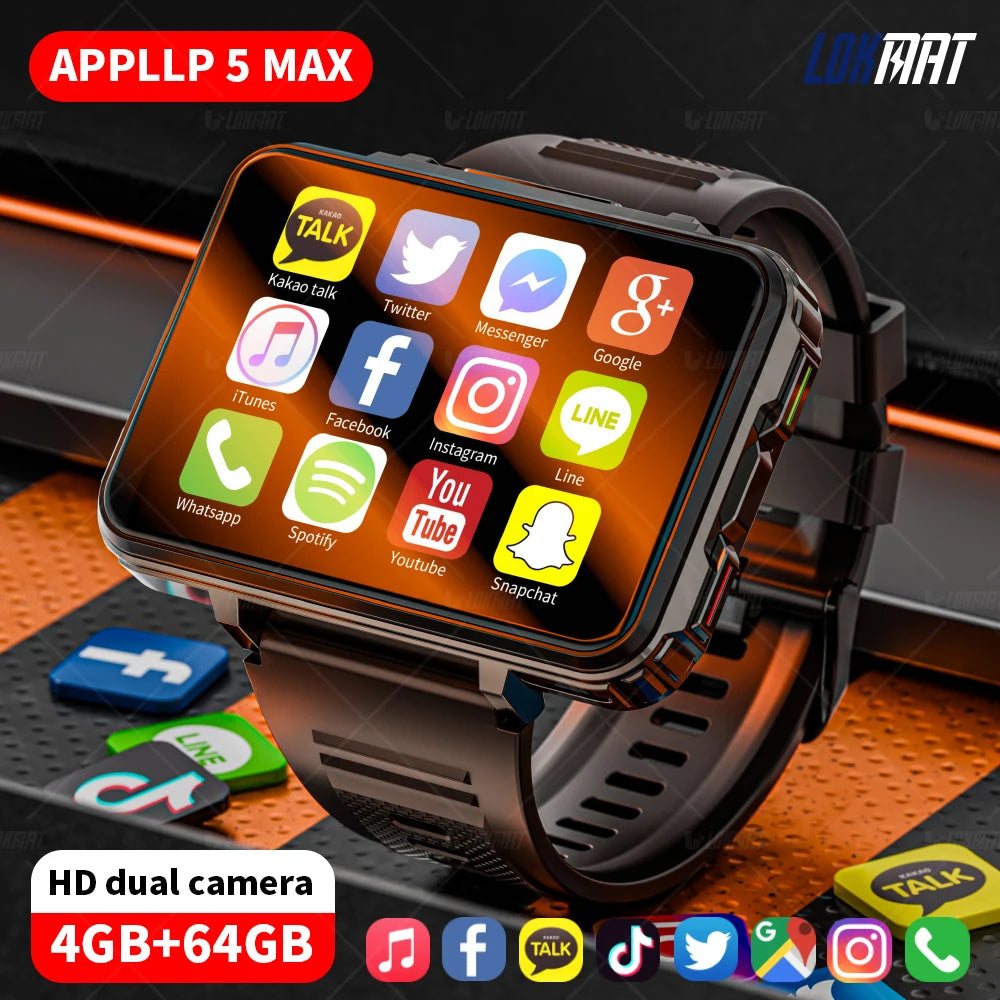 APPLLP 5 MAX Android Watch Phone Square Big Screen 4G Calls Smartwatches Dual Camera with Flashlight Gaming Watch