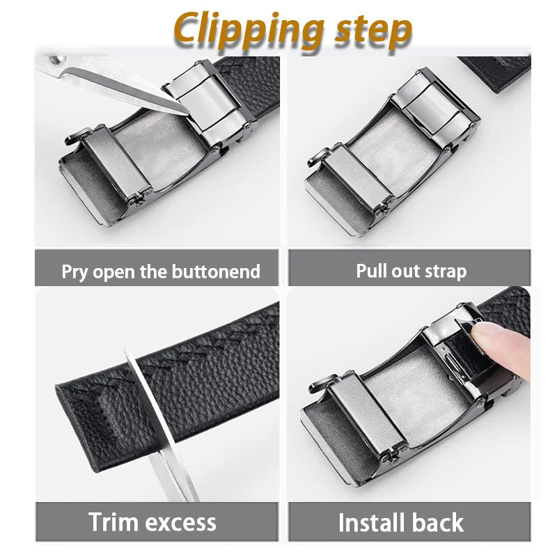 Genuine Leather Ratchet Belt for Men, High Quality Automatic Buckle No Hole Adjustable, Dress & Jeans Belt