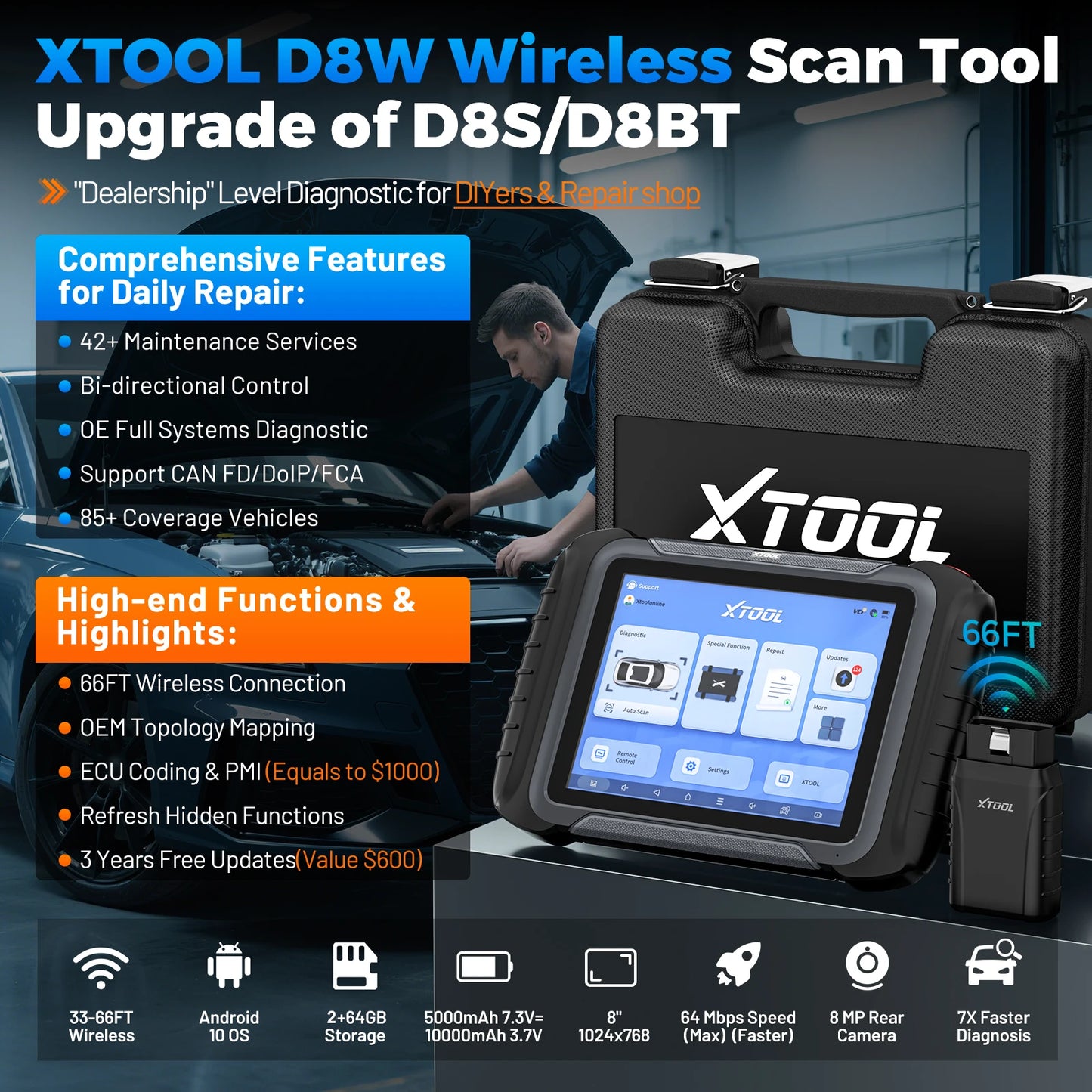 D8W Bluetooth Bi-directional Car Diagnostic Tool/key scanner/programmer