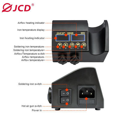 750W Soldering Station, 2 in 1 LCD Digital display, Iron Hot Air Repair Solder tools