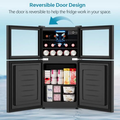 2.6 cu.ft glass-door mini fridge with freezer, reversible design
