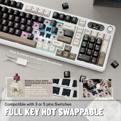 ATTACK SHARK X98 Pro Wireless Mechanical Keyboard with Screen & Knob, Tri-mode Gasket Hot Swappable RGB  Keyboard, Web Driver