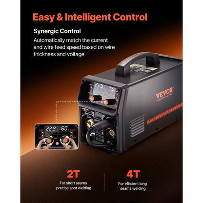 5-in-1 200Amp Plus Mig Welding Machine Gas,Flux Core MIG/Stick/Lift TIG/AU TIG with LCD Screen Display