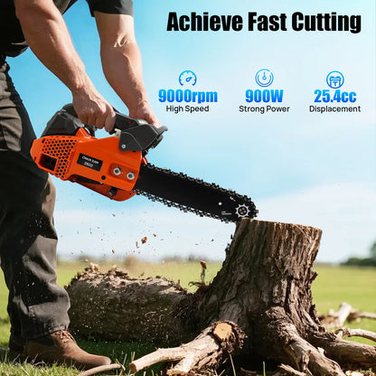 9000 RPM Gasoline Chainsaw,  25.4cc 2-Stroke Engine