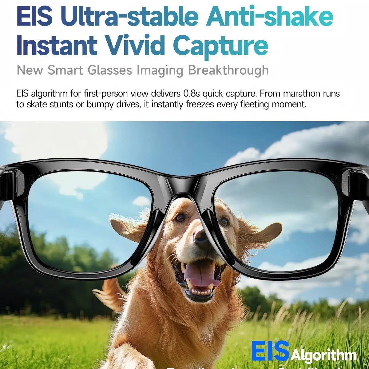 8MP camera smart glasses with video recording, 4K resolution, metal semi-rimless design, photochromic lenses