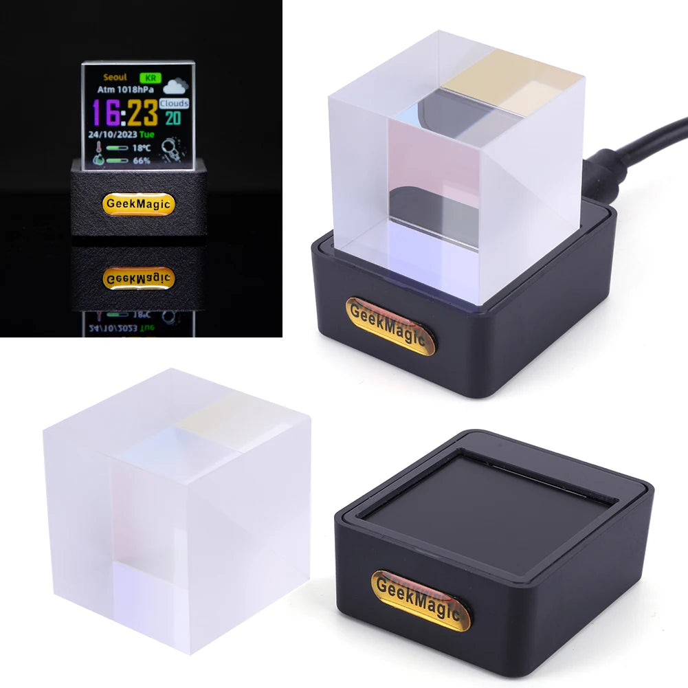 Crystal Cube Holographic Photo Display, Smart Weather Station & Digital Clock