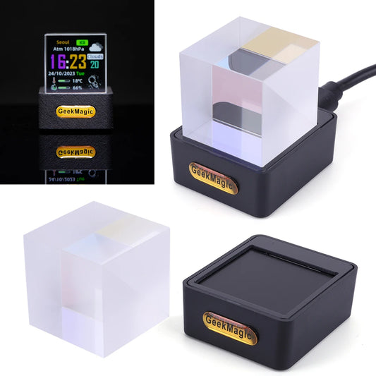 Crystal Cube Holographic Photo Display, Smart Weather Station & Digital Clock
