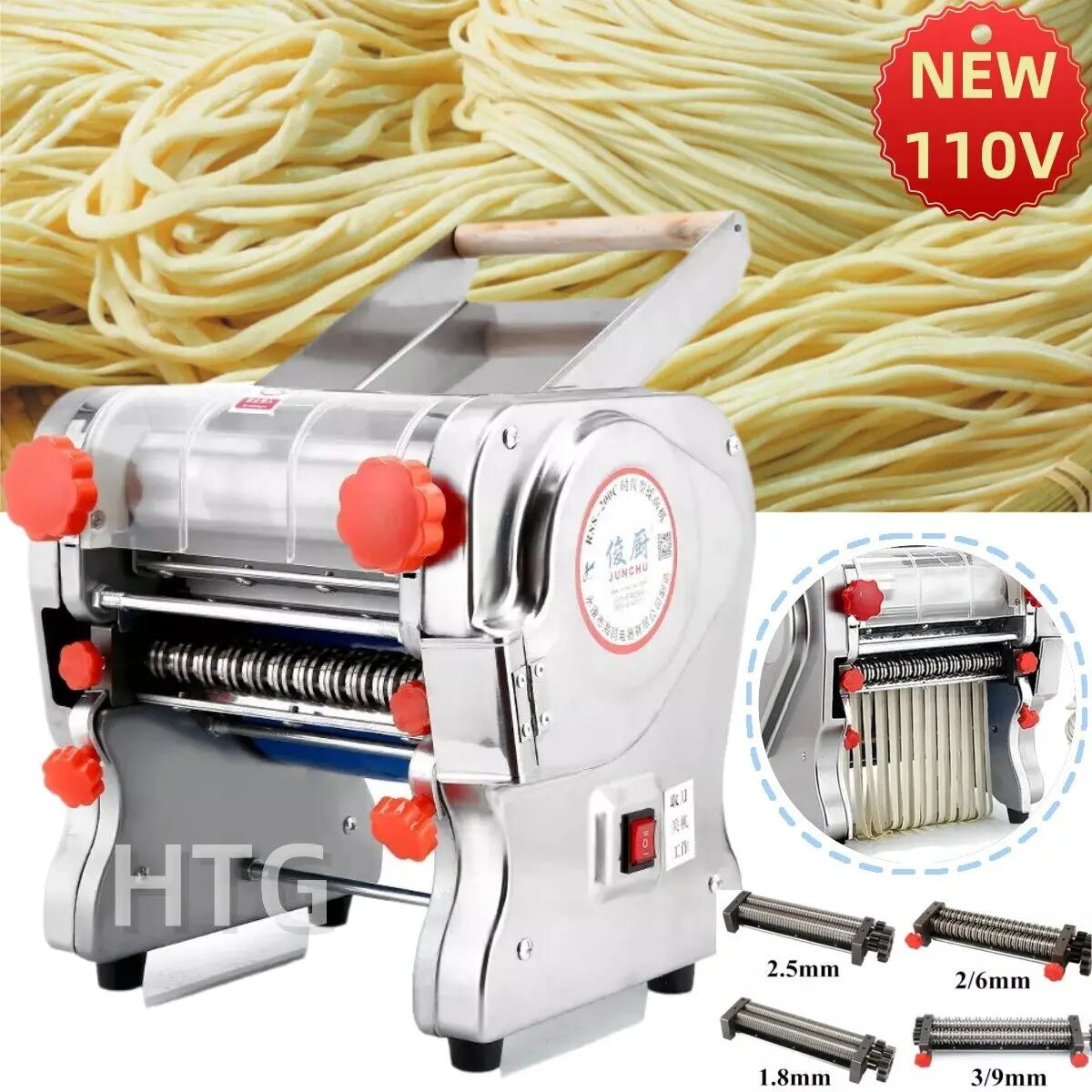 Electric Pasta Maker, Dumpling Skin Roller, Full Stainless Steel Dual Knife Noodle Maker