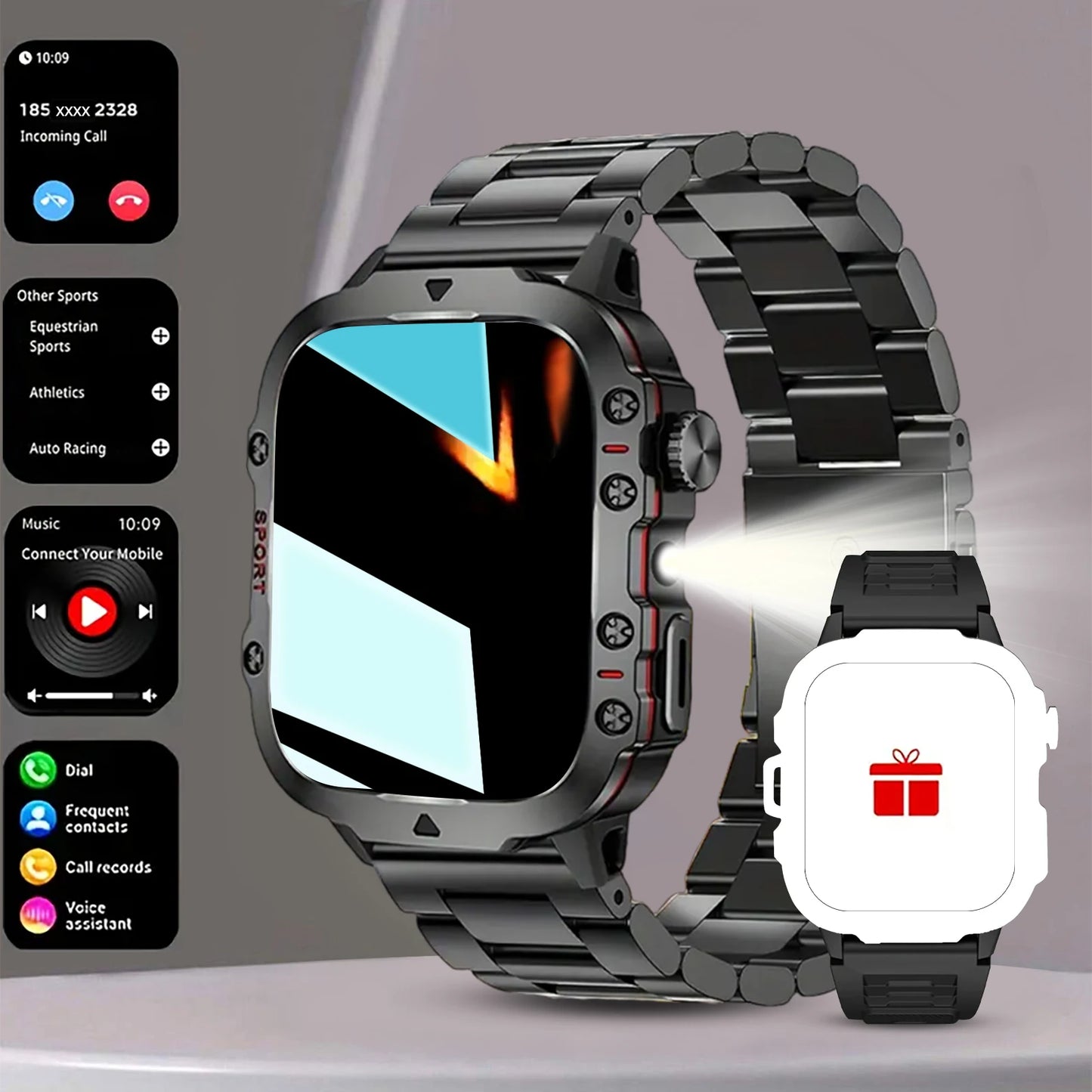 2025 Men's Smart Watch with Wireless Calling, and Dual Straps (Stainless Steel+Silicone),