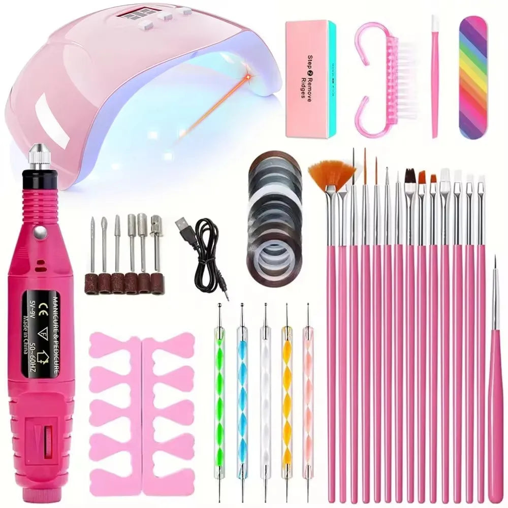 Professional Electric Nail Manicure Kit with UV Nail Dryer Lamp